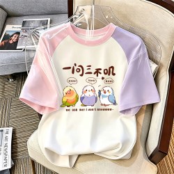 WASSUP WKENG纯棉女童短袖t恤2026新款夏季儿童上衣小女孩一问三不叽童装体恤 黑白-一问三不叽 185 2XL