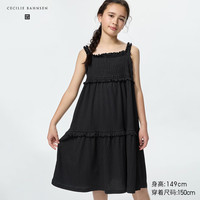 优衣库 童装女童抽褶连衣裙/无袖合作款/裙子488976 09 黑色 130