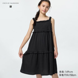 优衣库 童装女童抽褶连衣裙/无袖合作款/裙子488976 09 黑色 130