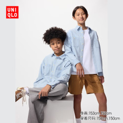 优衣库 童装男童女童休闲衬衫/长袖优衣库衬衣491605 484842 484842/61水蓝色 16