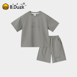 B.Duck 童装男童短袖套装夏季新款儿童T恤短裤两件套 城堡灰 140 cm