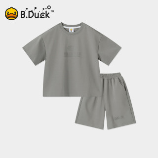 B.Duck 童装男童短袖套装夏季新款儿童T恤短裤两件套 城堡灰 140 cm