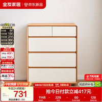 全友 家居 原木奶油风斗柜卧室床尾柜客厅家用抽屉式收纳储物置物柜子
