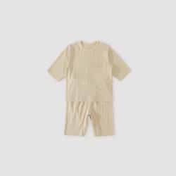 巴厘小猪 儿童睡衣夏季短袖男女童两件套薄款婴儿衣服宝宝家居服 薄雾黄 100