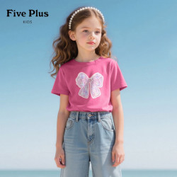5 （FivePlus）女童t恤短袖夏季2026新款童装洋气时髦儿童纯棉短袖夏装 莓红120