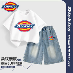 Dickies 童装男童酷帅夏装套装2026新款儿童时尚短袖t恤薄款牛仔短裤