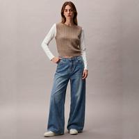 ZARA 学院风女式时尚简约拼接式软糯麻花长袖T恤