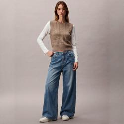 ZARA 学院风女式时尚简约拼接式软糯麻花长袖T恤