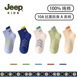 吉普 儿童袜子夏季100%纯棉薄款10A抗菌防臭网眼透气中大童运动男童袜