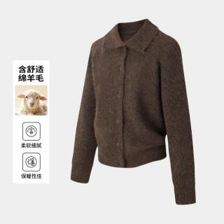 Esprit 圈圈纱女士针织开衫秋季大翻领暗门襟轻奢气质时尚休闲