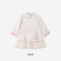 移动端：英氏 女童连衣裙新中式长袖纱裙女宝宝礼服可爱新款
