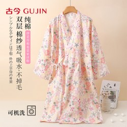 古今 2026双层棉纱睡袍夏季纯棉睡衣女浴袍家居服汗蒸服大码春秋