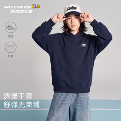 斯凯奇 儿童童装运动连帽卫衣舒适上衣透气套头衫长袖秋装新款 深宝蓝 175