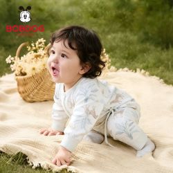 巴布豆 婴儿连体衣春季新款纯棉新生儿衣服宝宝爬服哈衣A类无骨