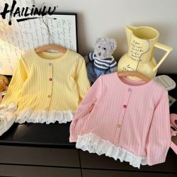 HAILIN.LU 2026春秋宝宝甜妹花边打底衫女童洋气百搭外穿上衣韩版内搭打底