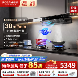 老板 E2顶配款油烟机 30风量1500Pa大静压 ROKi远程智联 超薄AI智控大吸力 烟