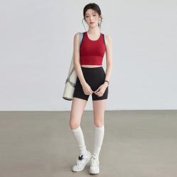 佑游 撞色宽肩带裸感运动背心女一体式防震健身外穿短款瑜伽两件套