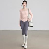 佑游 瑜伽服秋冬女固定杯褶皱长袖高级感减龄提臀长裤普拉提健身套装