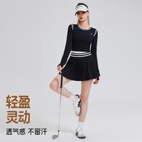 范斯蒂克 网球风套装灵动短上衣活力假两件百褶裙复古撞色长袖跑步运动服女