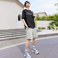 FILA 男装运动时尚华夫格T恤男士休闲简约舒适圆领微弹针织短袖衫