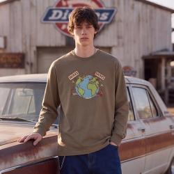 Dickies 长袖t恤男套头百搭宽松复古地球印花帅气打底衫