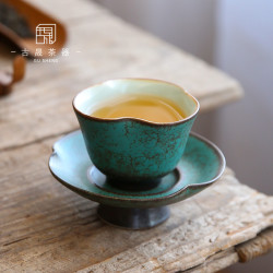 古晟春澜手工大号品茗杯主人杯窑变复古祖母绿陶瓷茶杯茶具家用