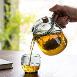 煌山实木侧把泡茶壶家用过滤办公室喝茶杯透明耐热日式加厚简约S