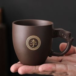 紫砂杯小茶杯带把定制陶瓷主人杯功夫品茗杯个人杯私人百家姓中式