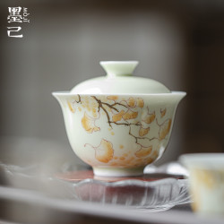 墨己 手绘银杏盖碗 文人釉下彩家用泡茶碗 功夫茶具薄胎茶碗单个