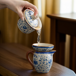 茶具高级陶瓷泡茶高端茶海青花茶杯茶漏盖碗汝窑高档茶壶三才白瓷