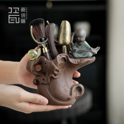 紫砂陶瓷茶道六君子黑檀实木6君子茶宠摆件泡茶工具功夫茶具配件