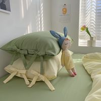 ins日系混搭风系带款枕套简约豆绿枕头套单人学生宿舍公寓枕头套