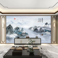 中式山水风景电视背景墙壁布客厅茶室沙发墙海纳百川山水壁画壁布