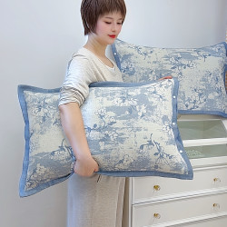 纯棉纱布枕套一对装全包固定按扣枕头套高档单人乳胶枕套48x74cm