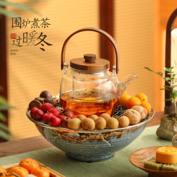 尚言坊 围炉煮茶烤火炉套装家用室内茶具新款煮茶器煮茶炉电陶炉器具全套
