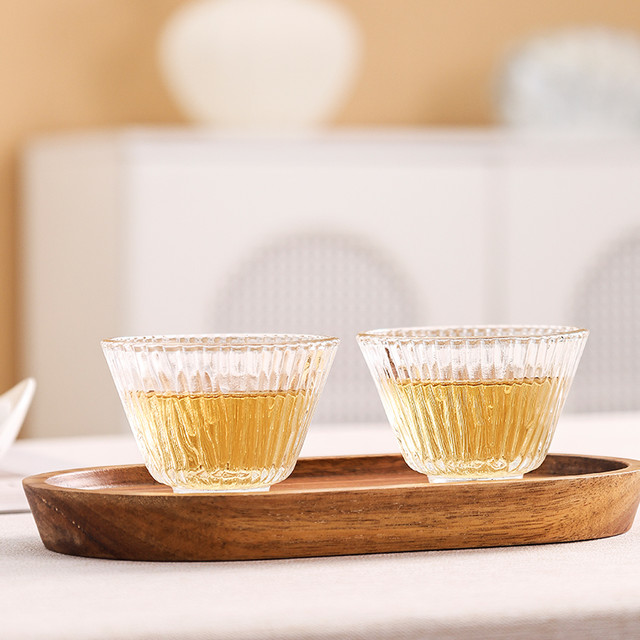 岳恒 [竖纹玻璃斗笠杯4个装] 耐热耐高温玻璃杯公道杯主人杯品茶喝茶杯