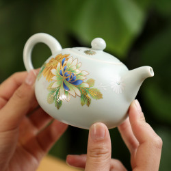 成艺 汝窑复古家用陶瓷茶壶高端珐琅彩天青品茗壶手工茶具手抓壶