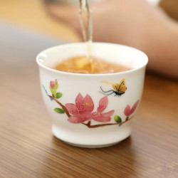 成艺 花蝶主人杯功夫茶具家用茶杯单个喝茶杯陶瓷手绘专用主人杯