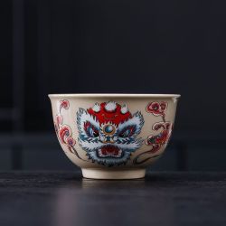 醒狮复古茶杯陶瓷高档草木灰泡茶功夫茶具单杯国潮风主人杯礼盒