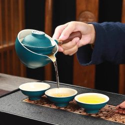 逍遥泡旅行茶具一壶三杯便携式茶壶车载旅游户外过滤简约陶瓷茶具