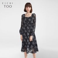 百亿补贴：爱居兔 连衣裙女春季新款满印碎花时尚优雅方领长袖连衣裙裙子女