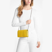 MICHAEL KORS JET SET系列编织纹斜挎包中号 黄色/白色 轻奢礼物
