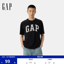Gap 男女装夏季款胶印logo纯棉短袖T恤宽松多色上衣729157 黑色 M (170/92A) 亚洲尺码