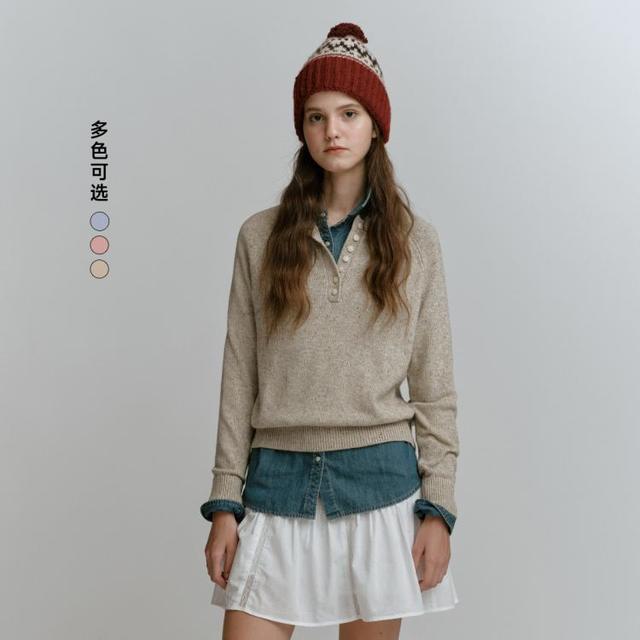 限尺码：TEENIE WEENIE 彩色点子纱长半开襟套头女士针织衫