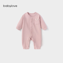 Babylove 婴儿连体衣春秋保暖爬服初生宝宝哈衣新生儿衣服休闲居家 露桃粉 80cm