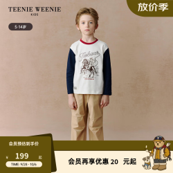 TEENIE WEENIE 男童撞色袖印花圆领T恤 米白色 140cm