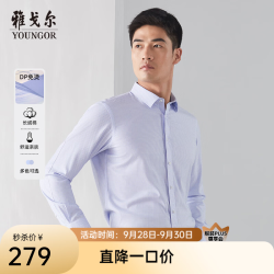 雅戈尔 VLDP119868FFA 免烫全棉格纹衬衫 蓝格 43
