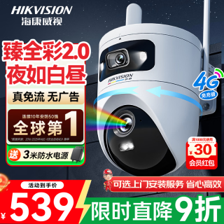 海康威视 臻全彩2.0双摄 4g监控摄像头 室外终身免流量360度无死角带夜视全景高清监控器农村户外防水q4