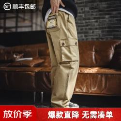 马登 工装美式复古m51卡其色多口袋休闲裤水洗做旧直筒长裤子男 卡其色  M