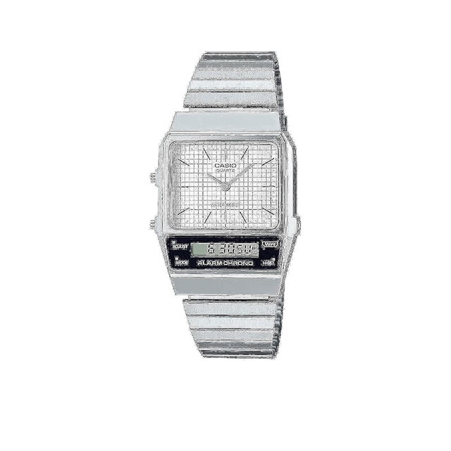 CASIO 复古金属银色小方块电子表 AQ-800E-7A 经典新款防水